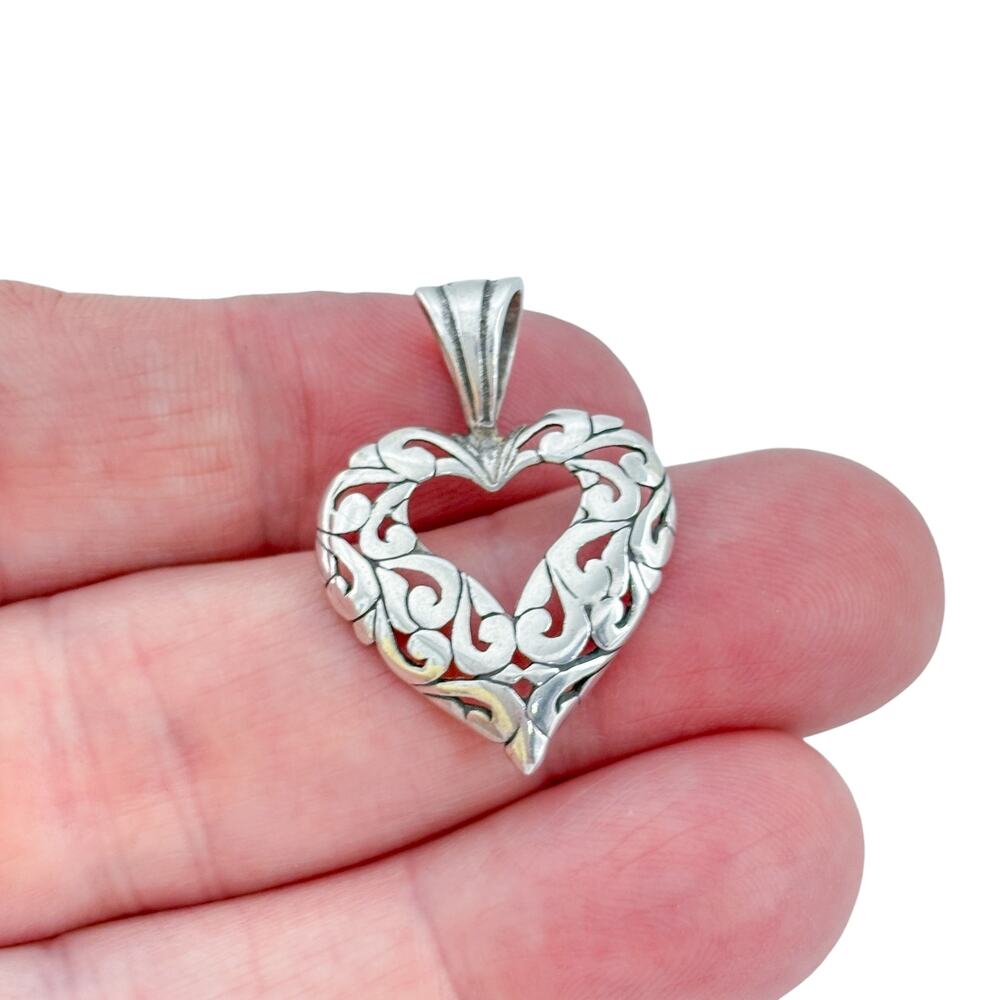 Vintage Sterling Silver 925 Filigree Heart Pendant